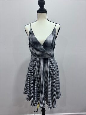 REVAMPED Black & White Gingham Wrap-Front Sundress Plunging V-Neck Size Large